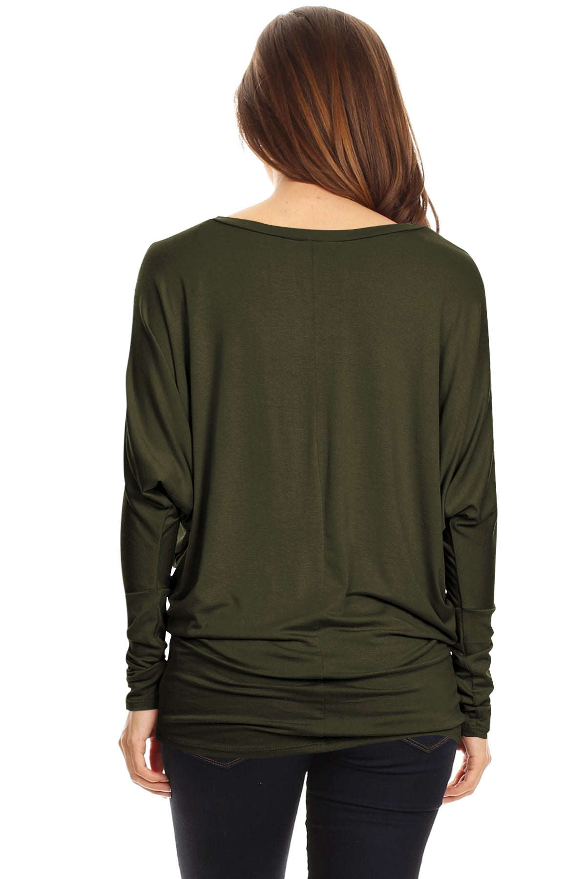 Women's Solid Jersey Knit Dolman Sleeve Tunic Top