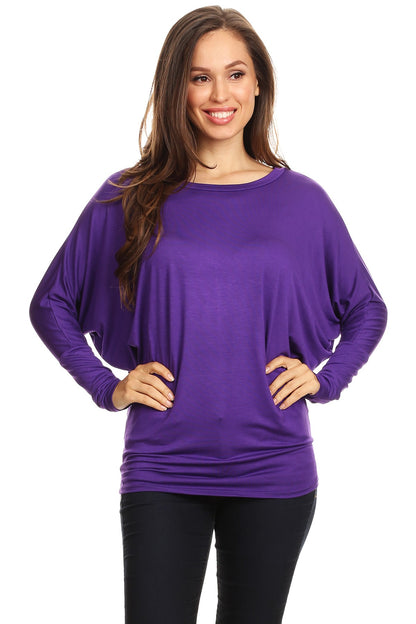 Women's Solid Jersey Knit Dolman Sleeve Tunic Top