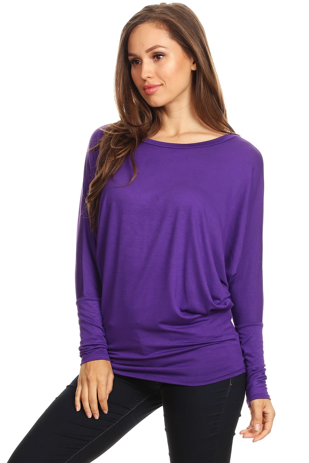 Women's Solid Jersey Knit Dolman Sleeve Tunic Top