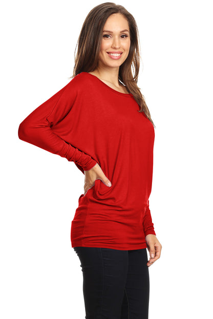 Women's Solid Jersey Knit Dolman Sleeve Tunic Top