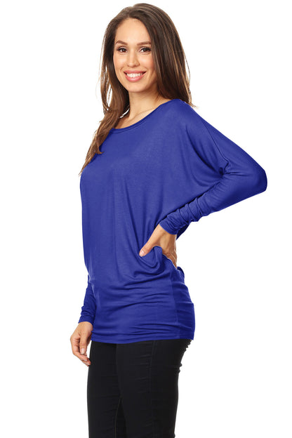 Women's Solid Jersey Knit Dolman Sleeve Tunic Top