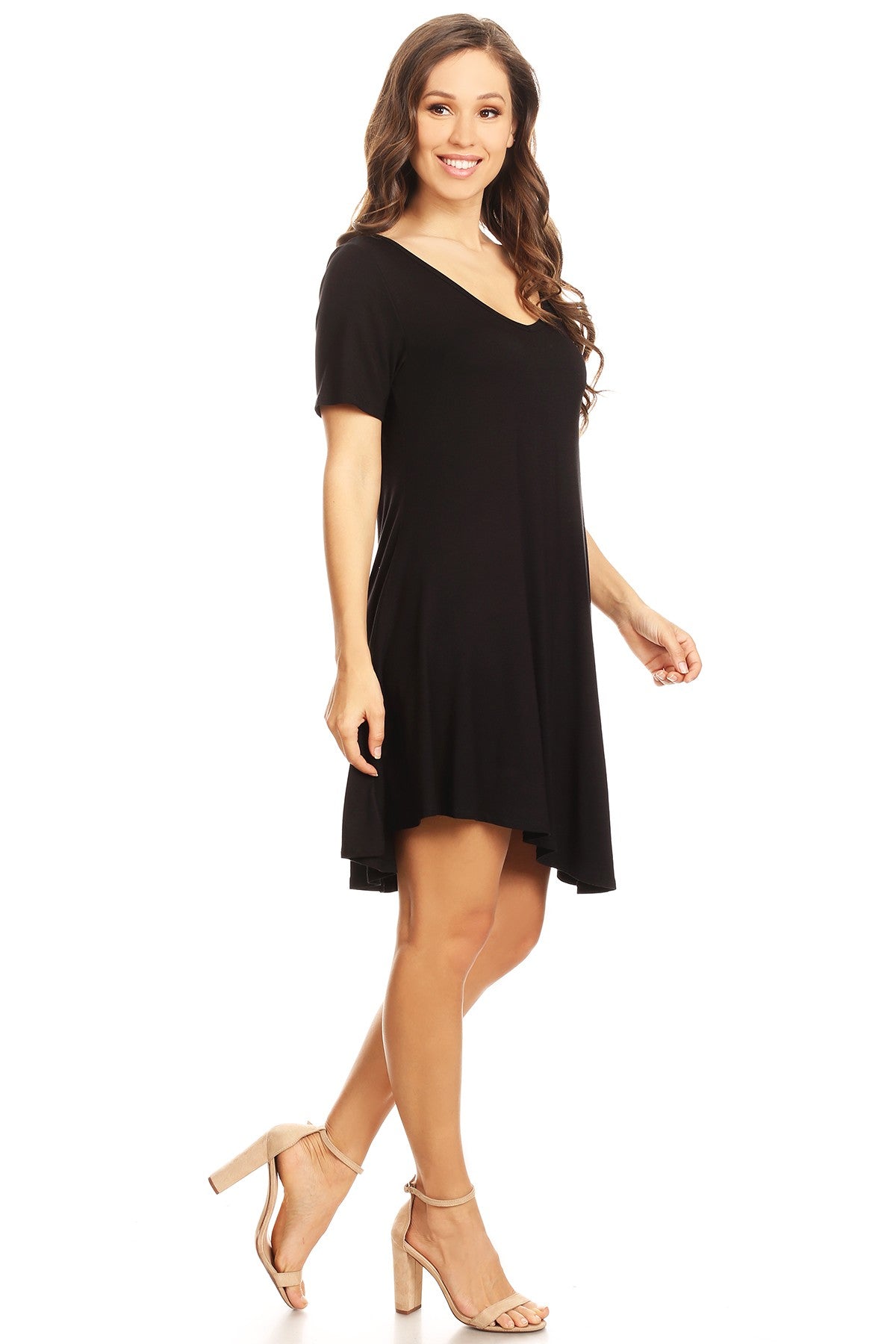 Women's Casual V-Neck Short Sleeves Solid Casual Dress