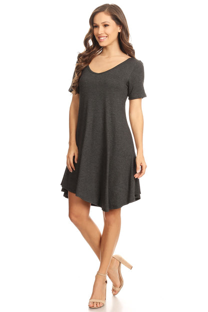 Women's Casual V-Neck Short Sleeves Solid Casual Dress