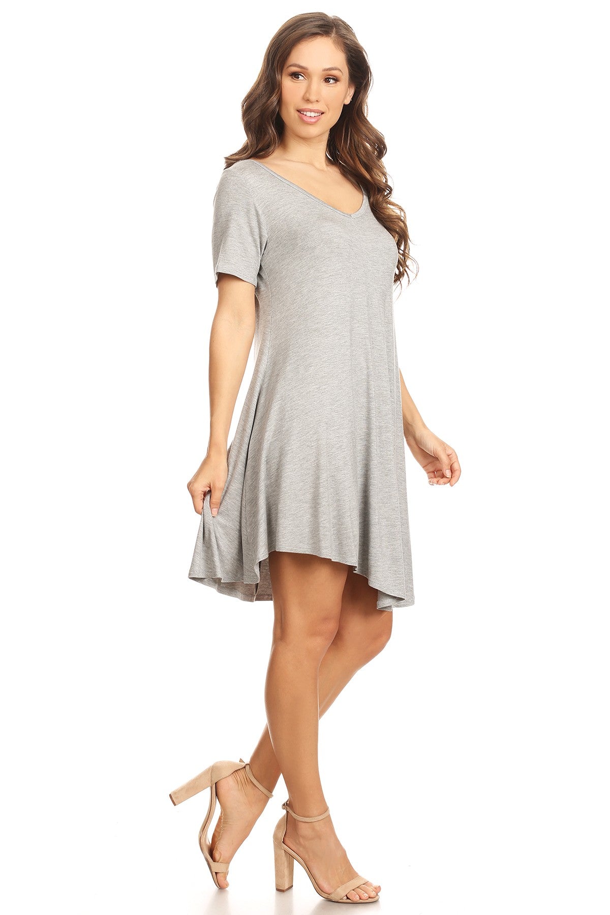 Women's Casual V-Neck Short Sleeves Solid Casual Dress