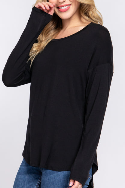 Women's Casual Long Dolman Sleeve Round Neck Tunic Top