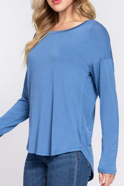 Women's Casual Long Dolman Sleeve Round Neck Tunic Top