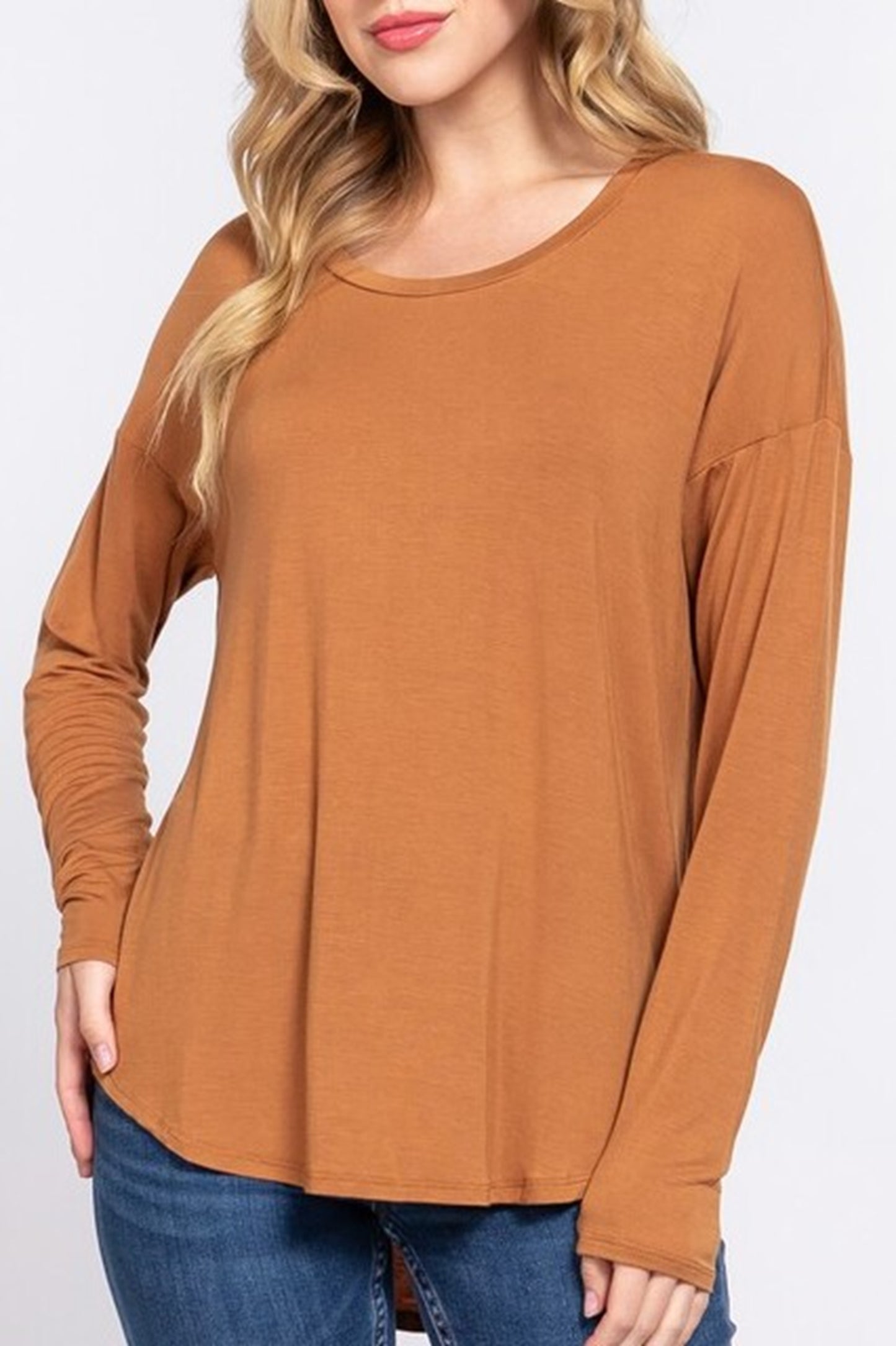 Women's Casual Long Dolman Sleeve Round Neck Tunic Top