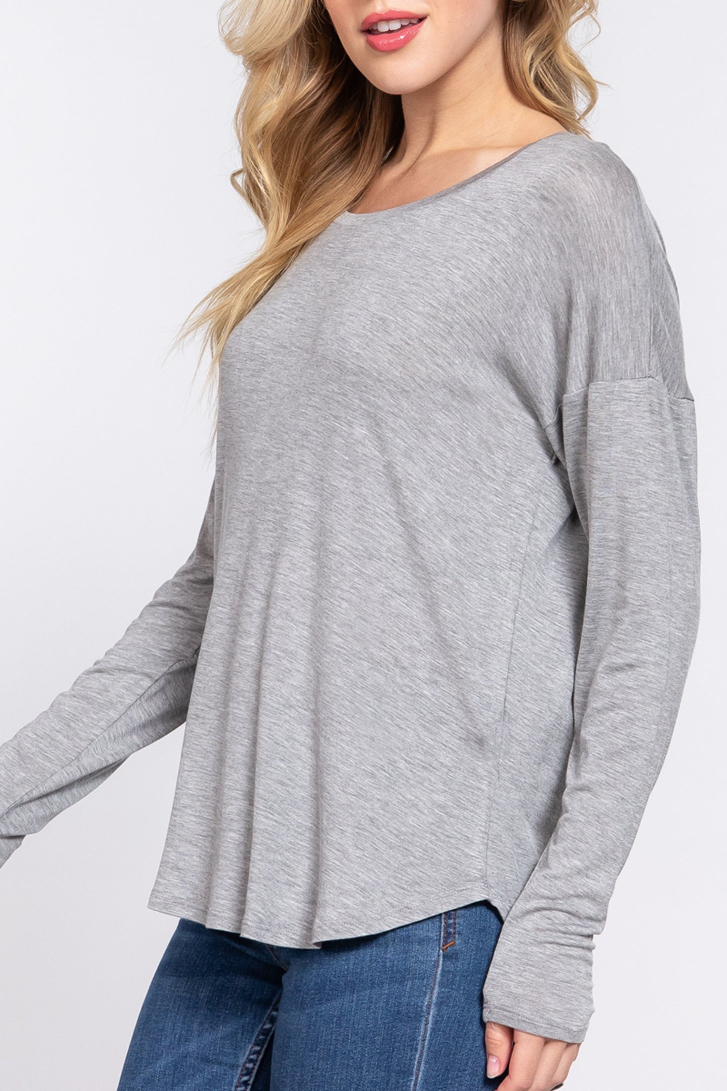 Women's Casual Long Dolman Sleeve Round Neck Tunic Top