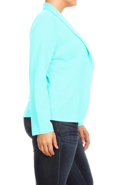 Women's Plus Size Casual Long Sleeves Open Front Office Work Wear Solid Blazer Jacket