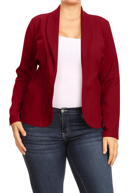 Women's Plus Size Casual Long Sleeves Open Front Office Work Wear Solid Blazer Jacket