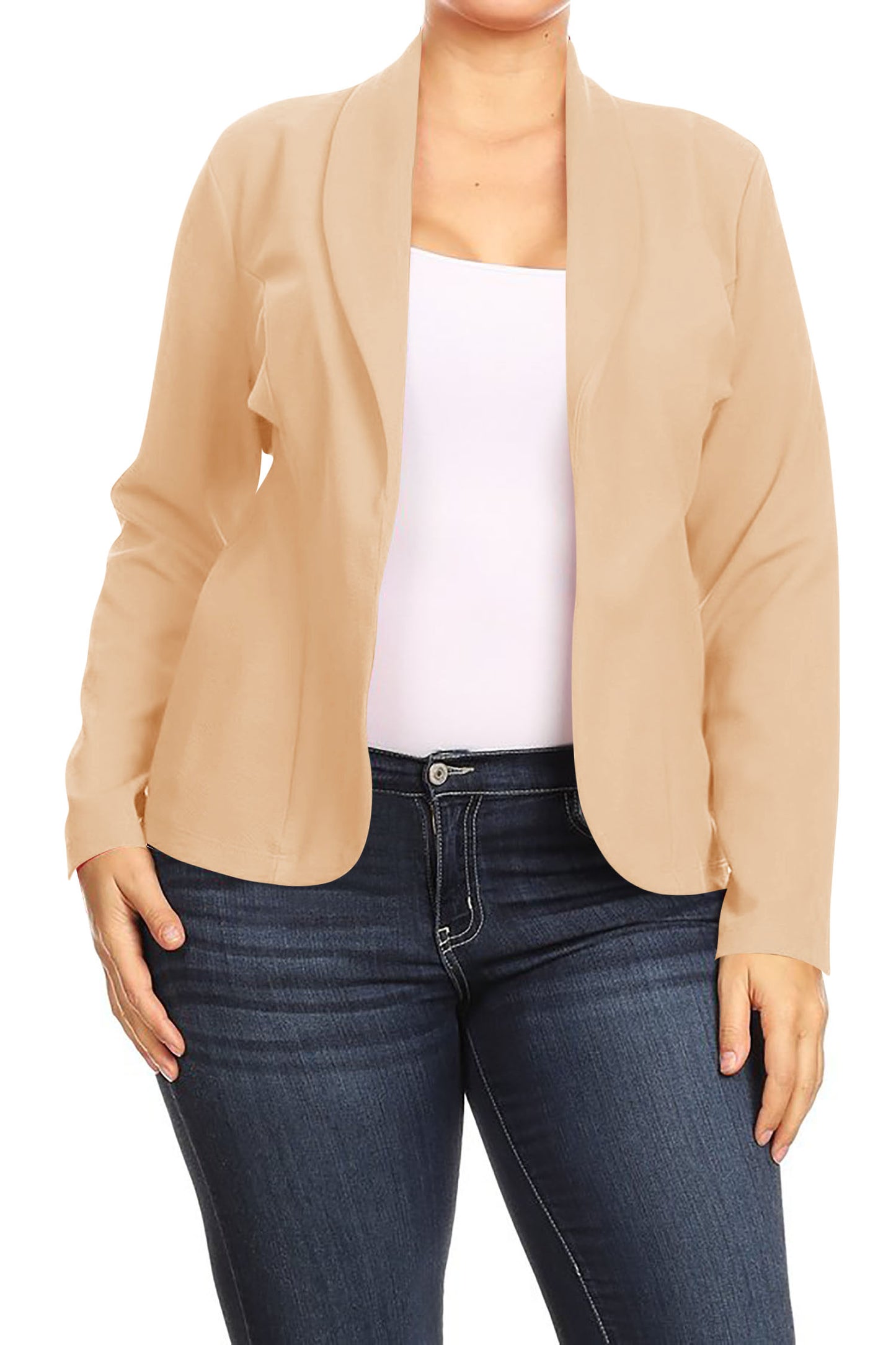 Women's Plus Size Casual Long Sleeves Open Front Office Work Wear Solid Blazer Jacket