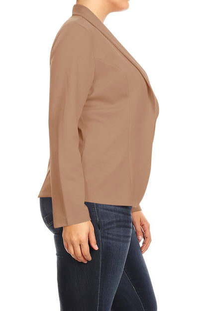 Women's Plus Size Casual Long Sleeves Open Front Office Work Wear Solid Blazer Jacket