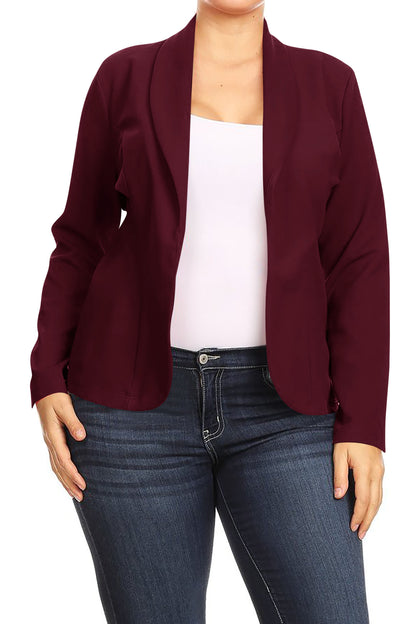 Women's Plus Size Casual Long Sleeves Open Front Office Work Wear Solid Blazer Jacket