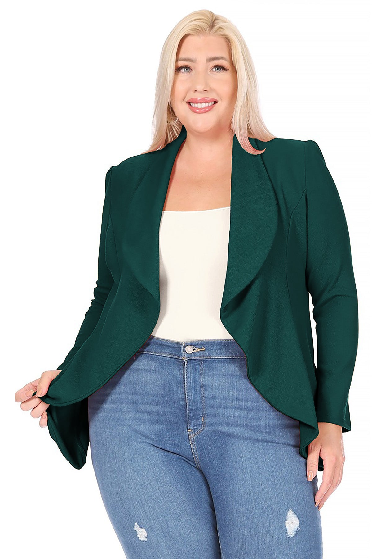 Women's Plus Size Solid Long Sleeve Waist Length Open Front Office Blazer Jacket