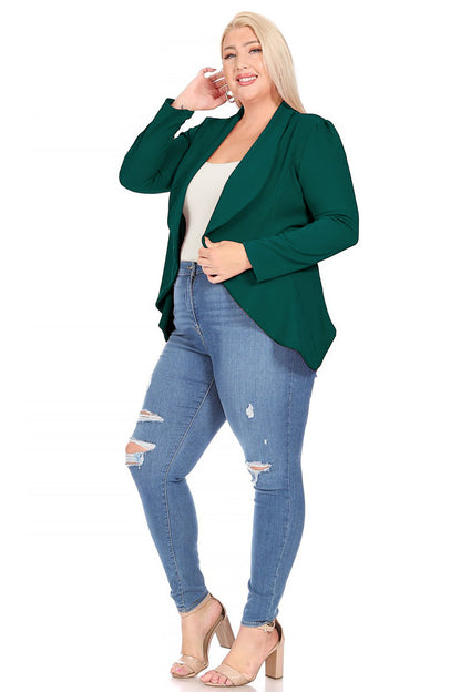 Women's Plus Size Solid Long Sleeve Waist Length Open Front Office Blazer Jacket