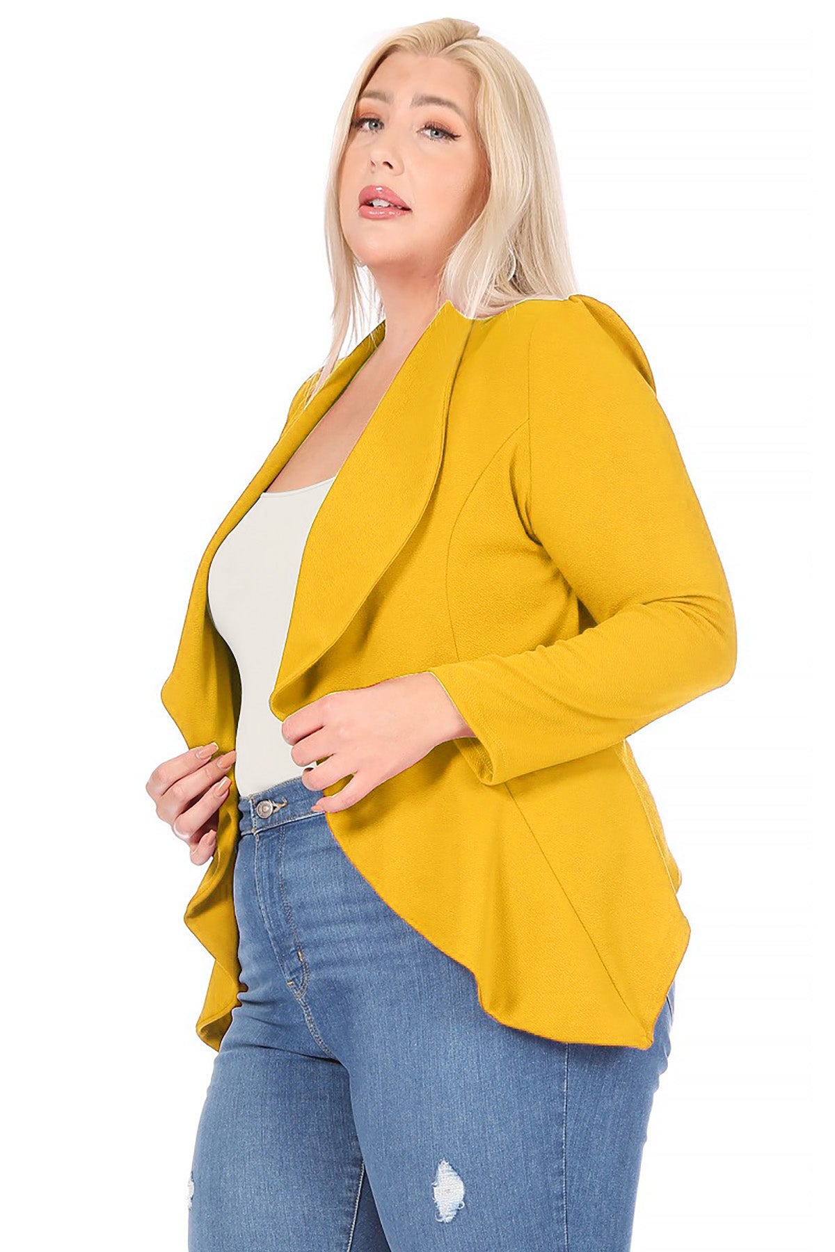 Women's Plus Size Solid Long Sleeve Waist Length Open Front Office Blazer Jacket