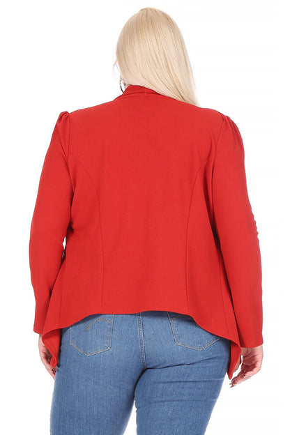 Women's Plus Size Solid Long Sleeve Waist Length Open Front Office Blazer Jacket