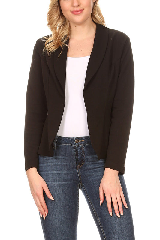 Women's Chic Long Sleeve Fitted Open Blazer Jacket for Casual Office Elegance