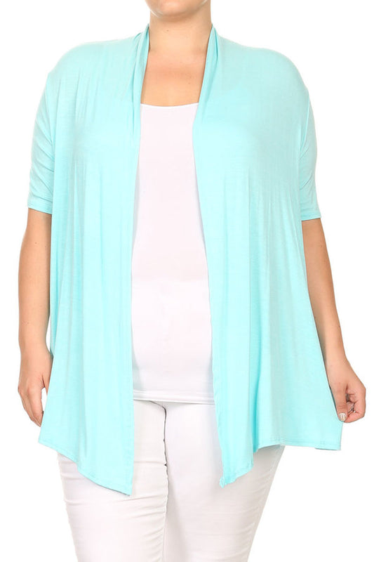 Women's Plus Size Short Sleeves Draped Open Front Solid Cardigan