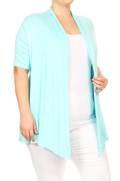 Women's Plus Size Short Sleeves Draped Open Front Solid Cardigan