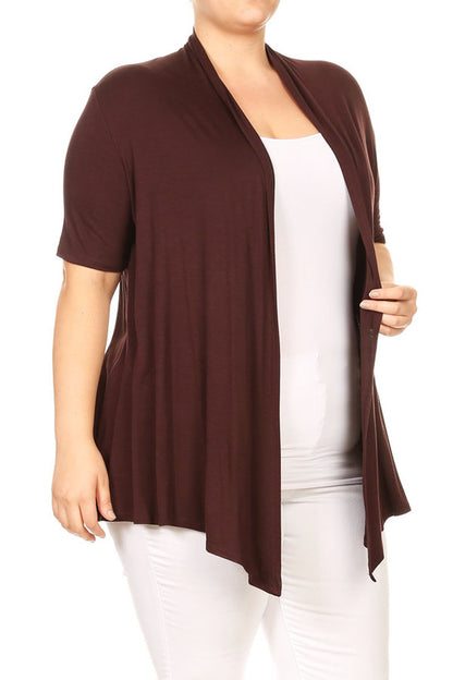 Women's Plus Size Short Sleeves Draped Open Front Solid Cardigan