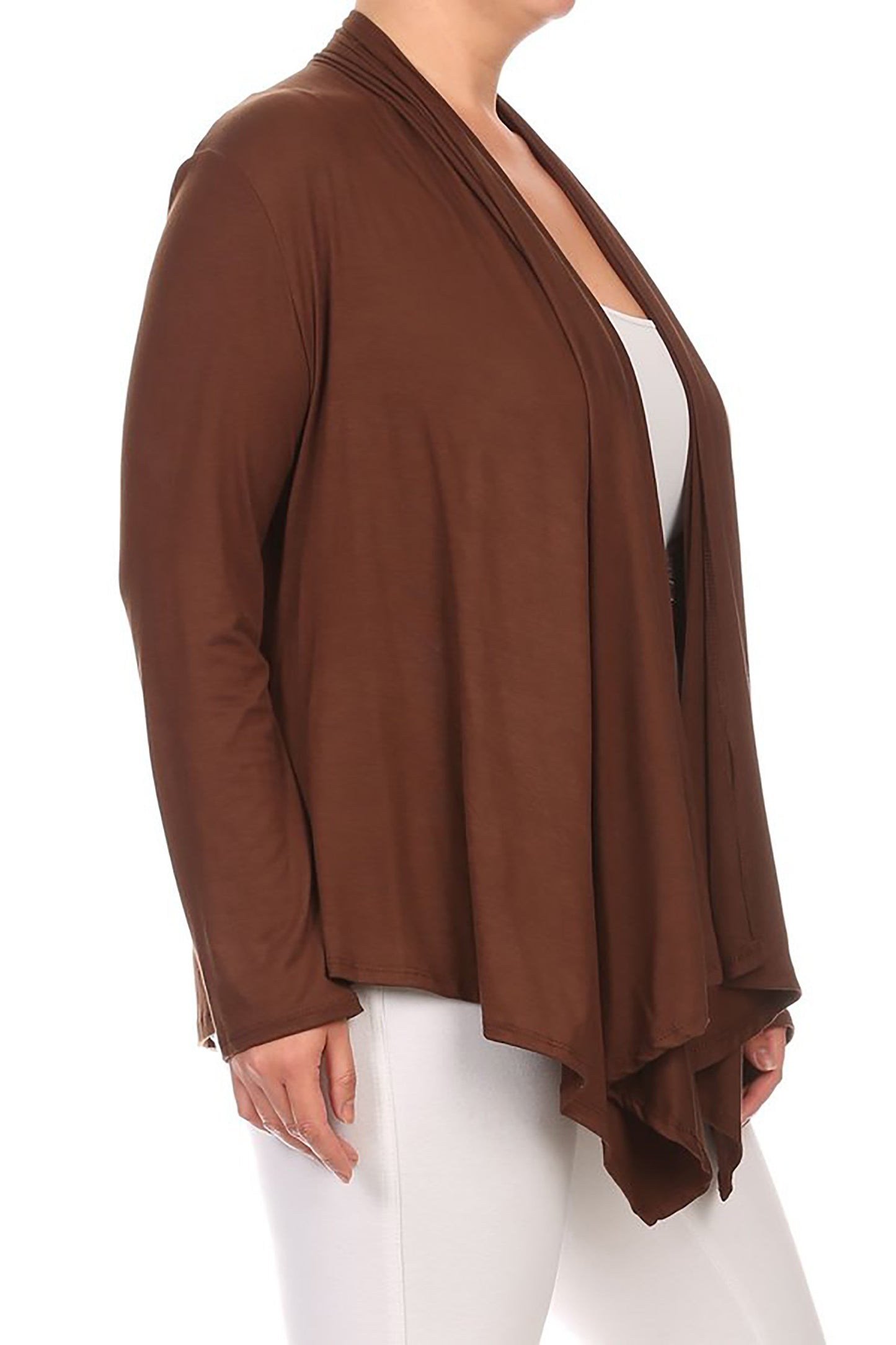 Women's Plus Size Long Sleeves Comfy Draped Open Front Solid Cardigan Made in USA