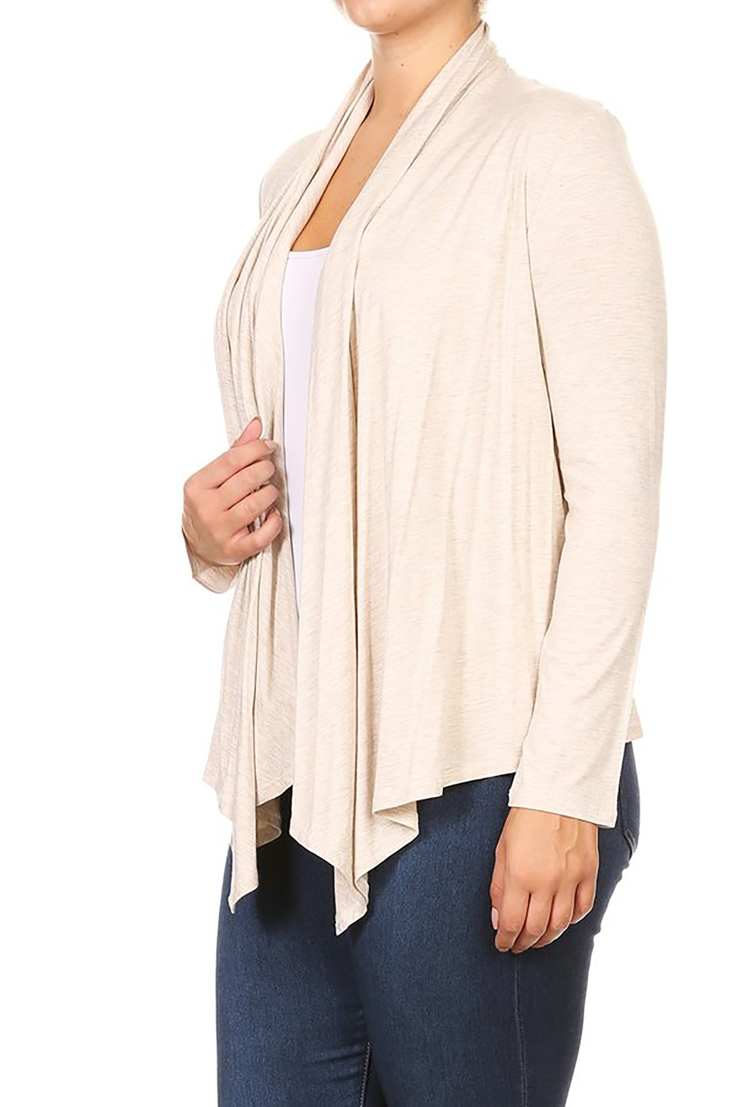 Women's Plus Size Long Sleeves Comfy Draped Open Front Solid Cardigan Made in USA