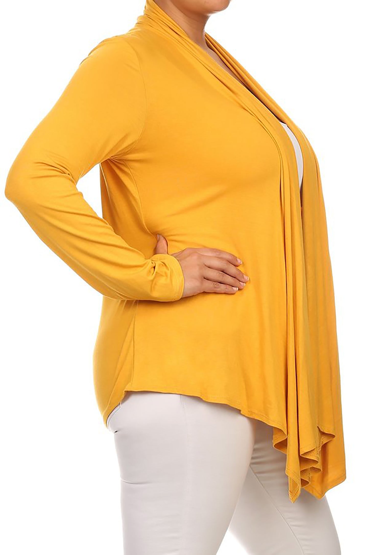 Women's Plus Size Long Sleeves Comfy Draped Open Front Solid Cardigan