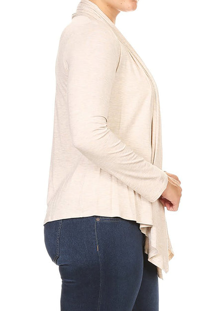 Women's Plus Size Lightweight Long Sleeve Solid Open Cardigan