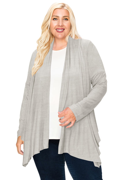 Women's Plus Size Lightweight Long Sleeve Solid Open Cardigan