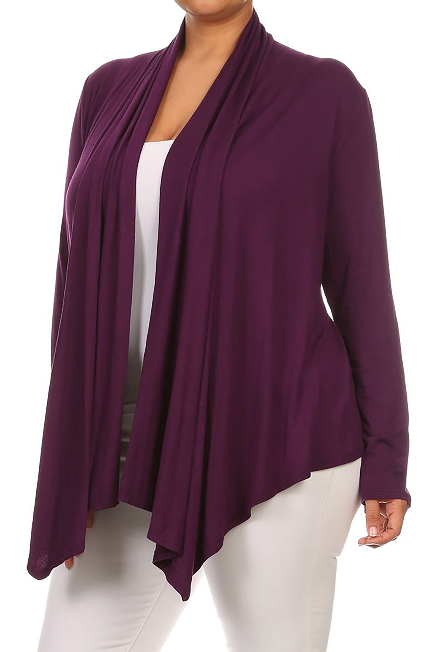 Women's Plus Size Lightweight Long Sleeve Solid Open Cardigan