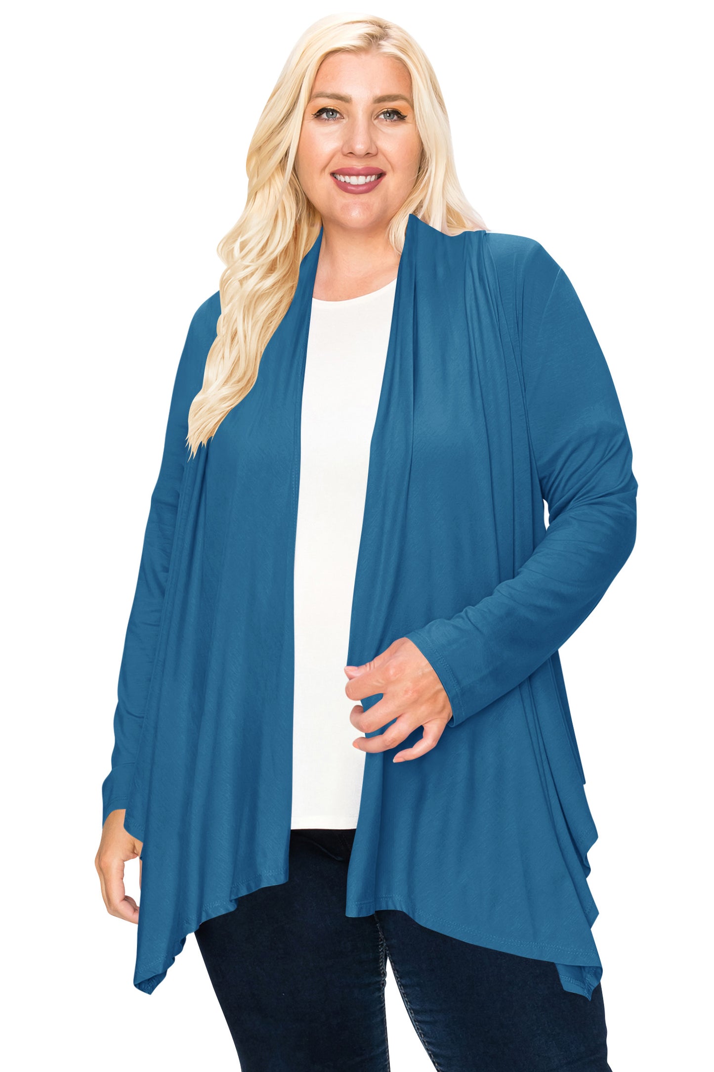 Women's Plus Size Lightweight Long Sleeve Solid Open Cardigan