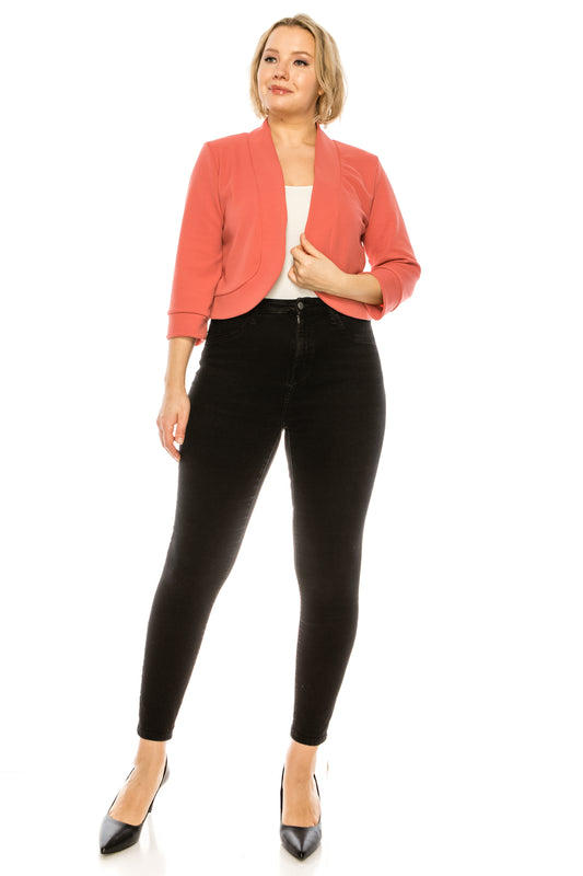 Women's Plus Size Casual 3/4 Sleeve Bolero Open Front Cardigan Work Office Blazer