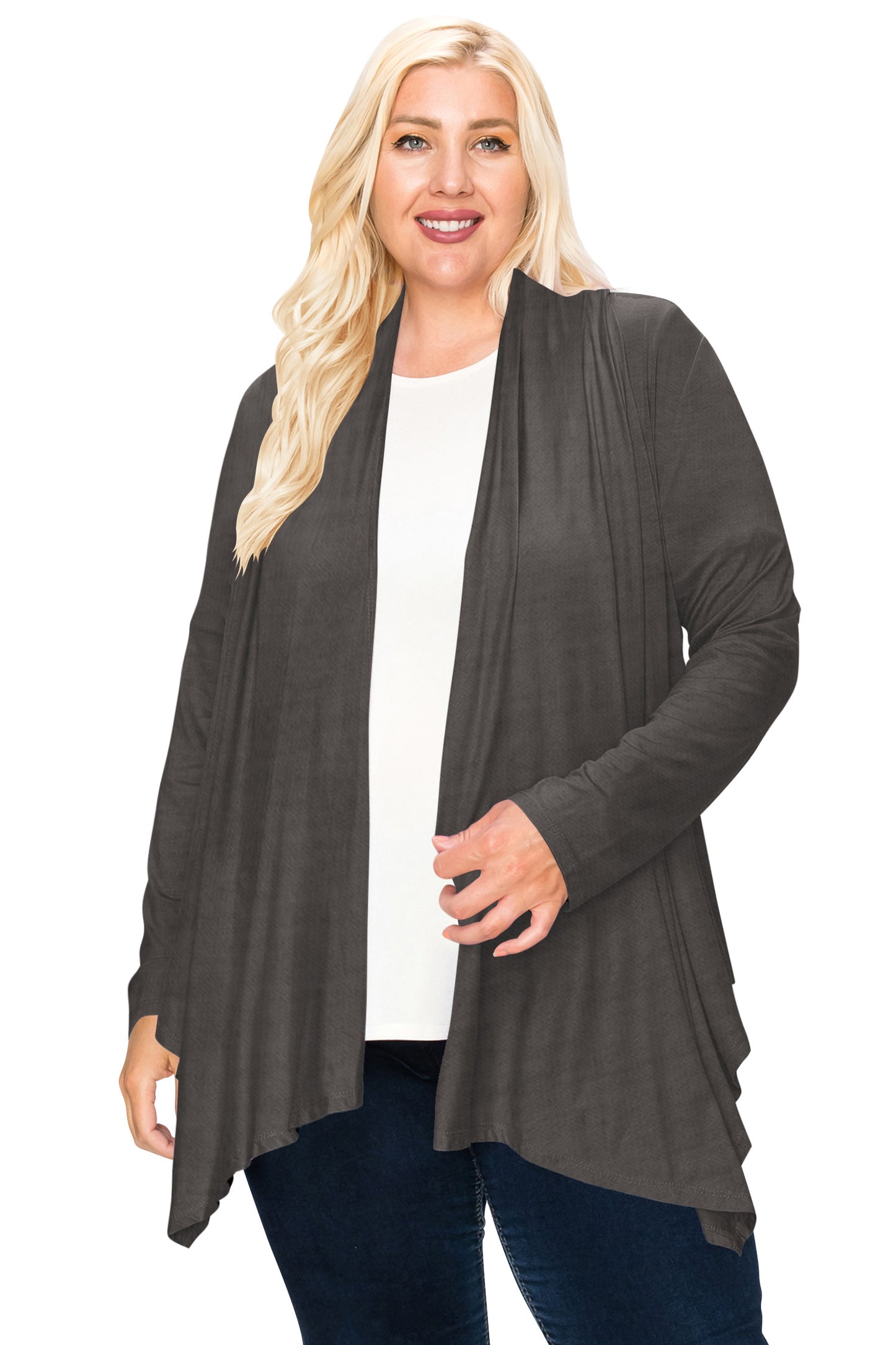 Women's Plus Size Casual Long Sleeve Draped Open Front Solid Cardigan