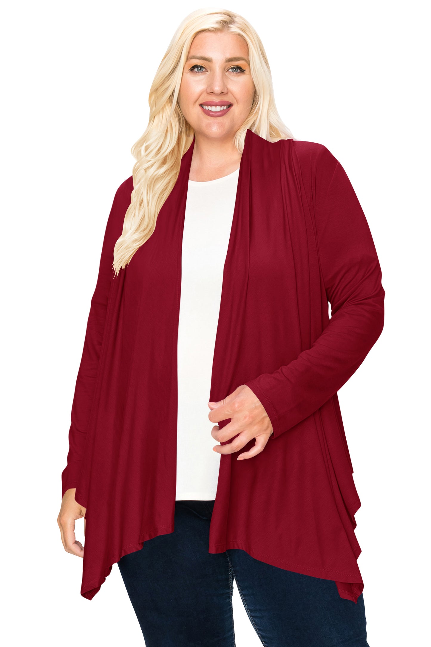 Women's Plus Size Casual Long Sleeve Draped Open Front Solid Cardigan