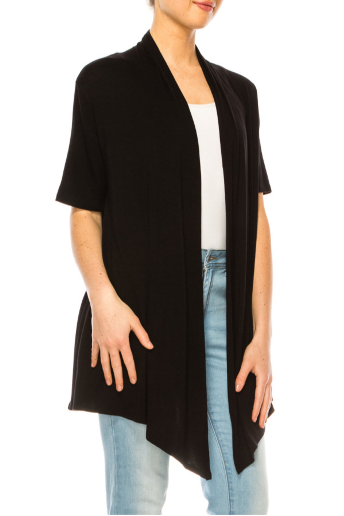 Women's Short Sleeve Asymmetrical Hem Solid Cardigan