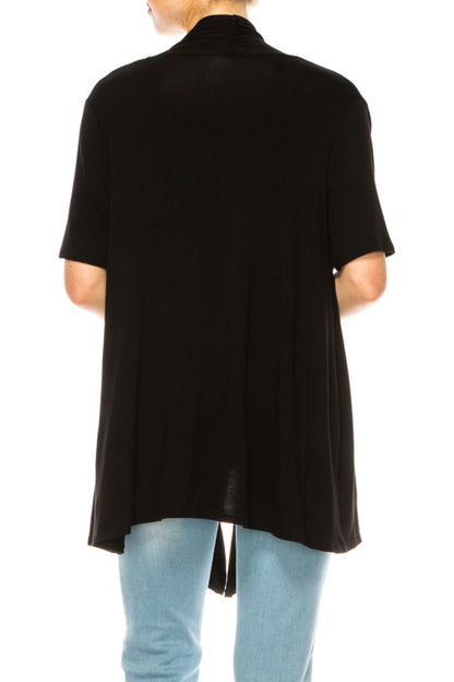 Women's Short Sleeve Asymmetrical Hem Solid Cardigan