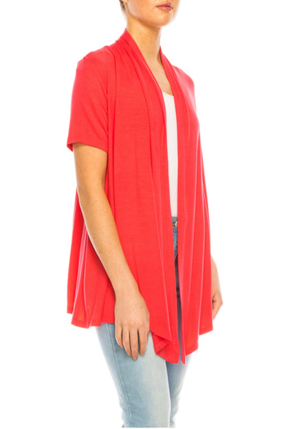 Women's Short Sleeve Asymmetrical Hem Solid Cardigan