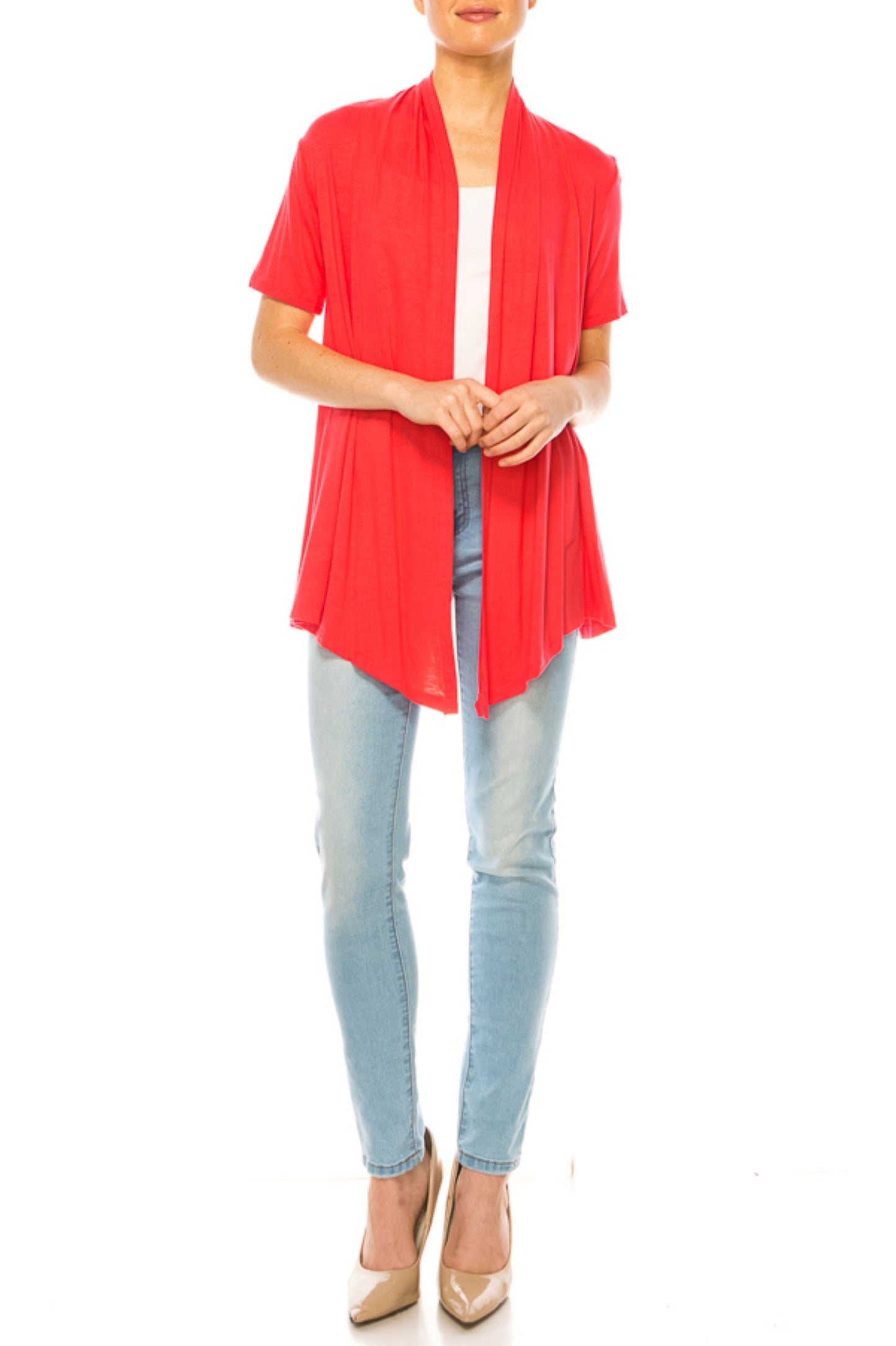 Women's Short Sleeve Asymmetrical Hem Solid Cardigan