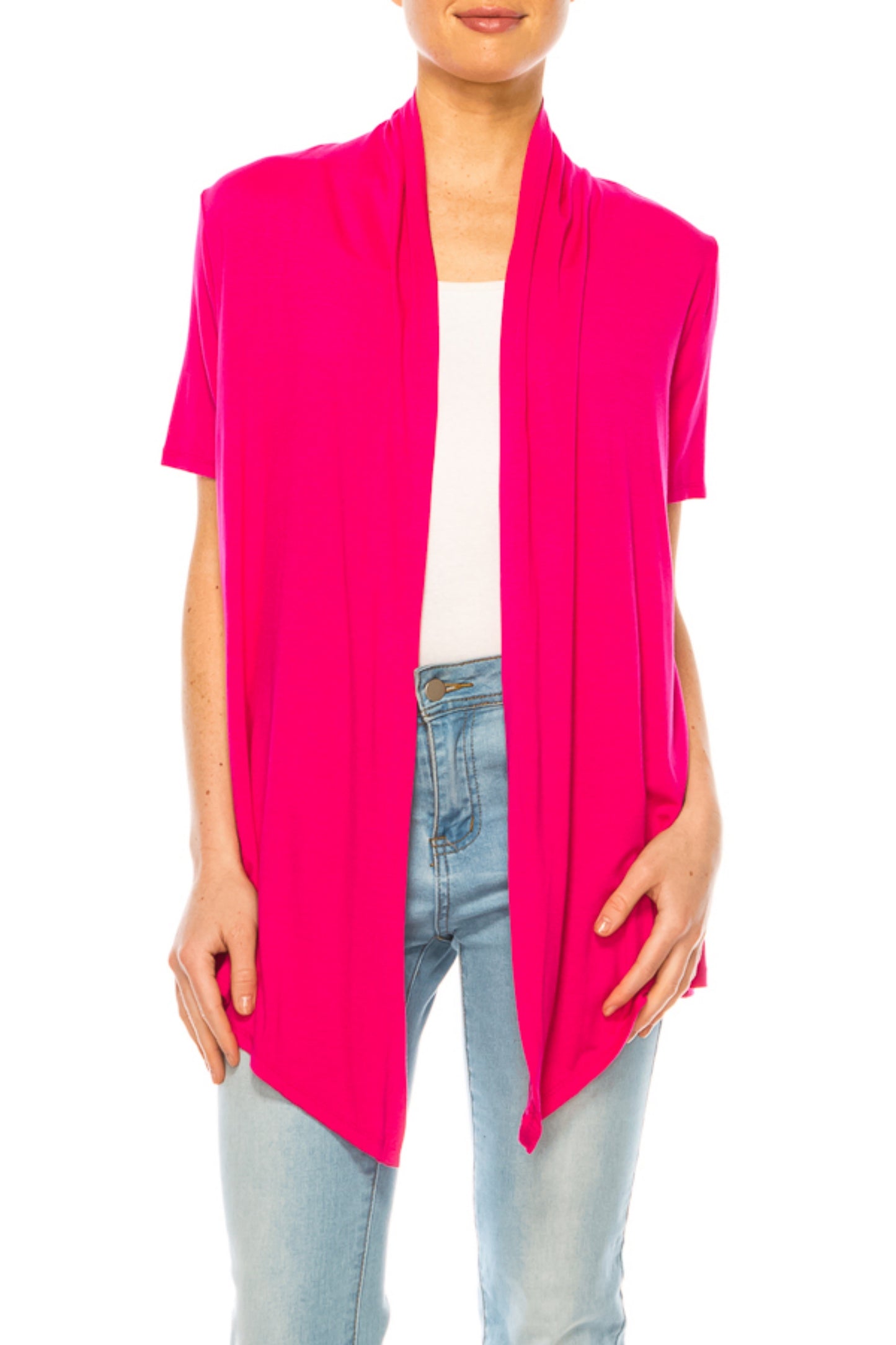 Women's Short Sleeve Asymmetrical Hem Solid Cardigan