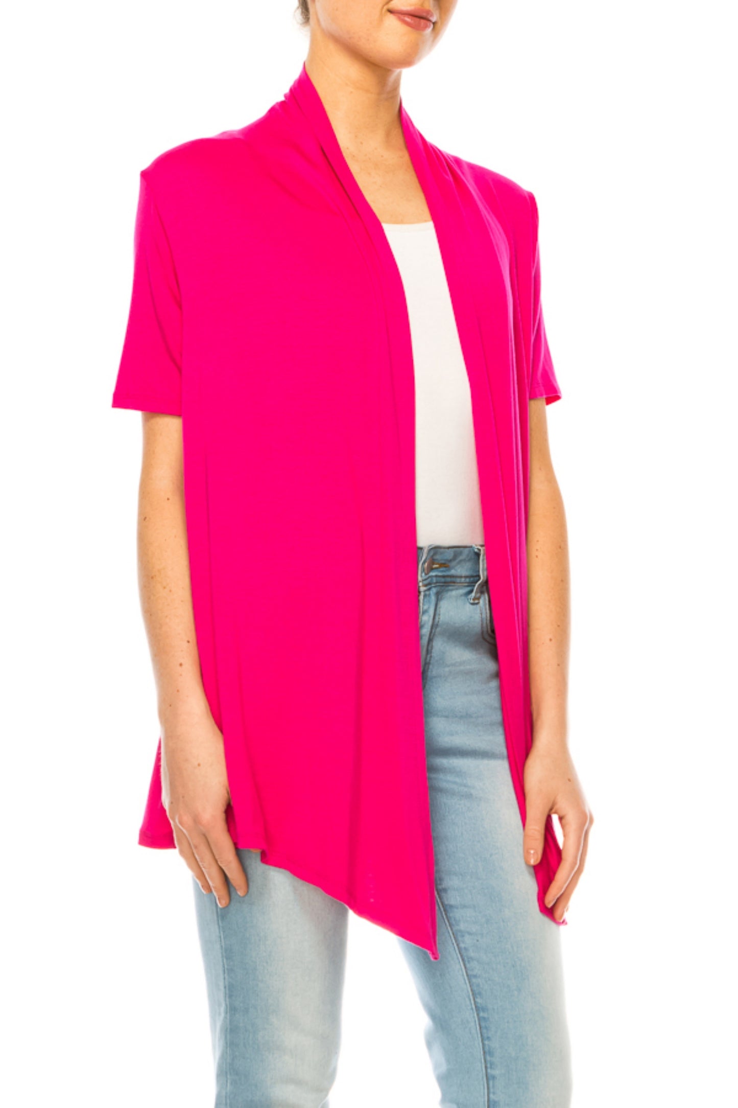 Women's Short Sleeve Asymmetrical Hem Solid Cardigan