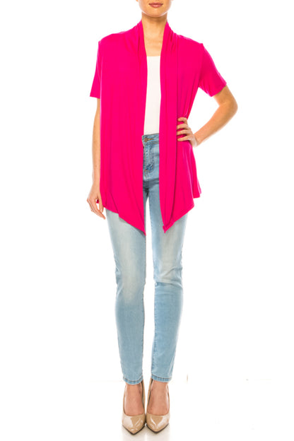 Women's Short Sleeve Asymmetrical Hem Solid Cardigan