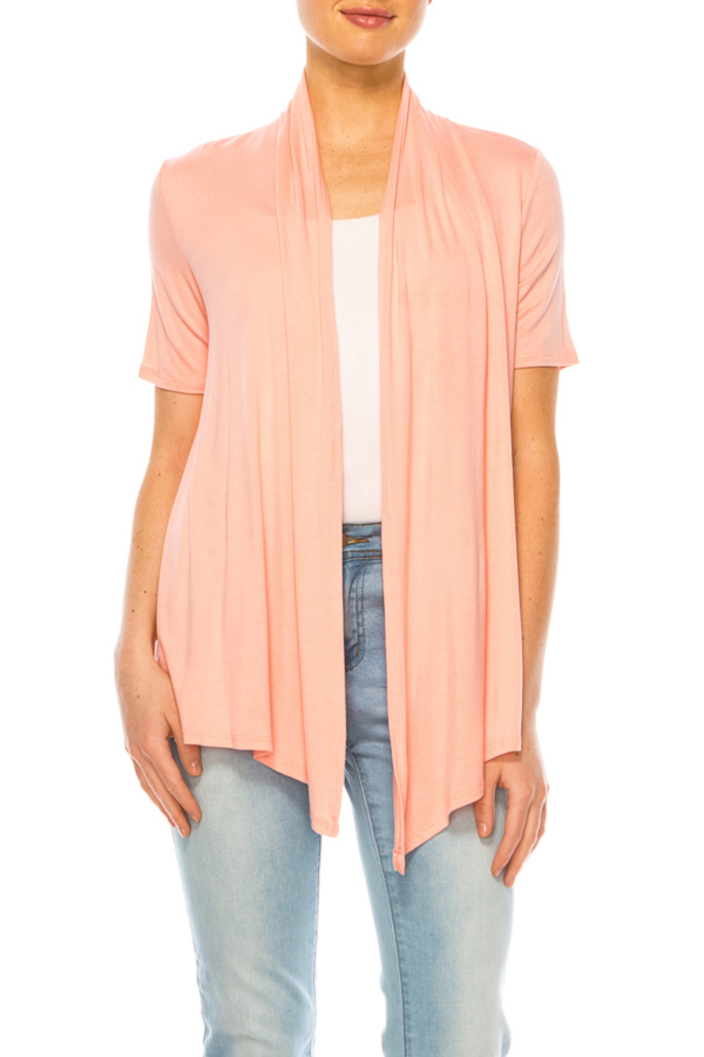 Women's Short Sleeve Asymmetrical Hem Solid Cardigan