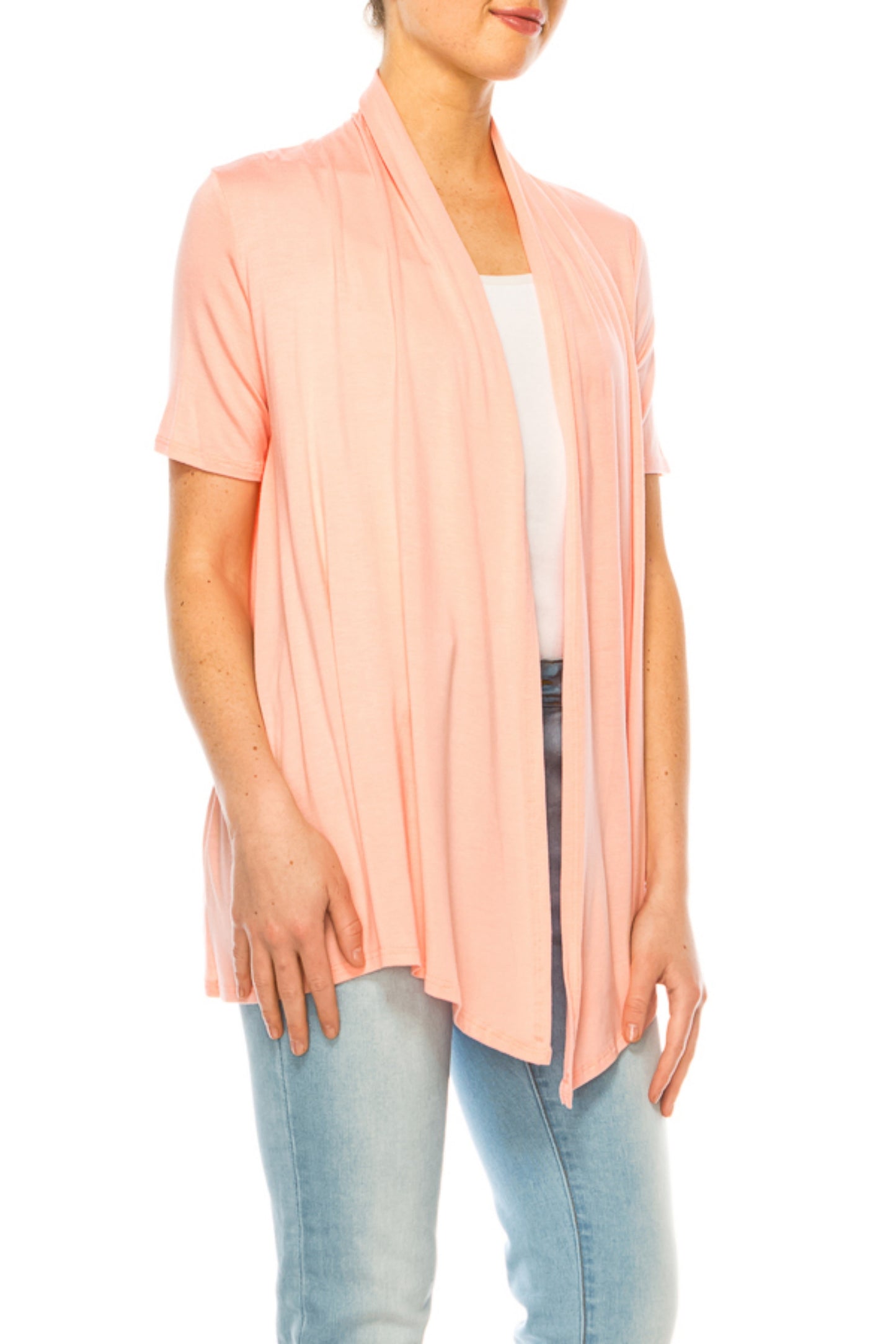 Women's Short Sleeve Asymmetrical Hem Solid Cardigan