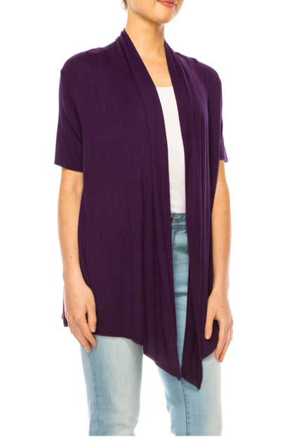 Women's Short Sleeve Asymmetrical Hem Solid Cardigan