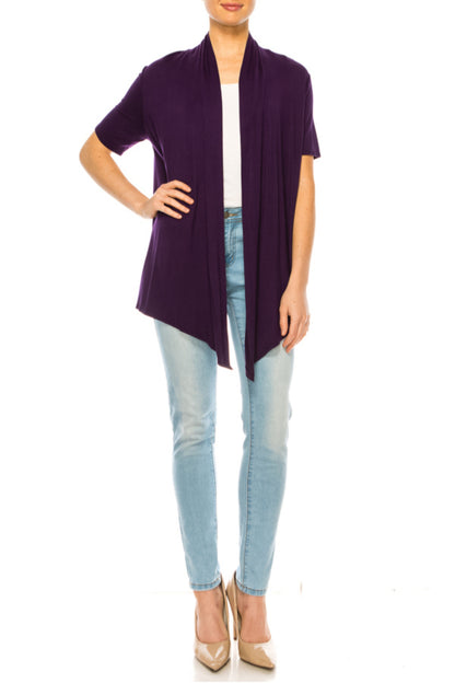 Women's Short Sleeve Asymmetrical Hem Solid Cardigan