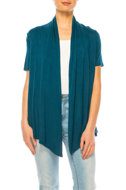 Women's Short Sleeve Asymmetrical Hem Solid Cardigan