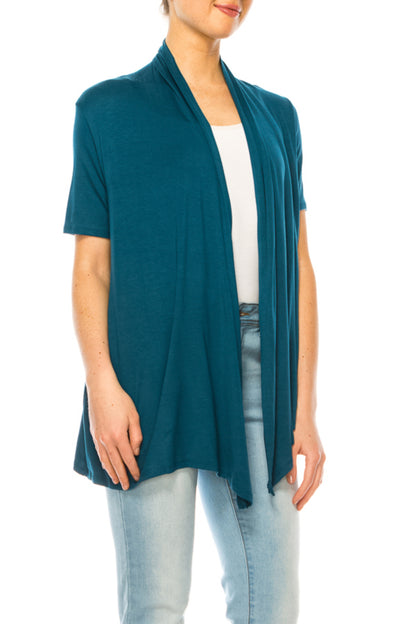 Women's Short Sleeve Asymmetrical Hem Solid Cardigan