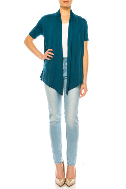 Women's Short Sleeve Asymmetrical Hem Solid Cardigan