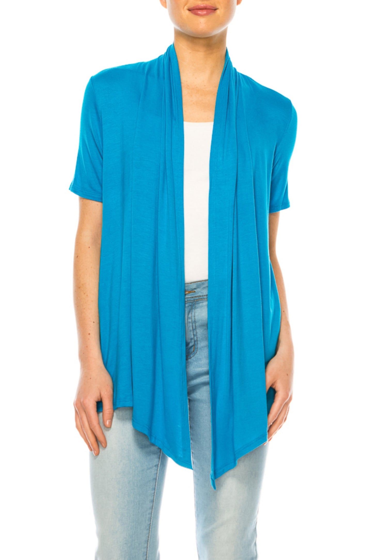 Women's Short Sleeve Asymmetrical Hem Solid Cardigan